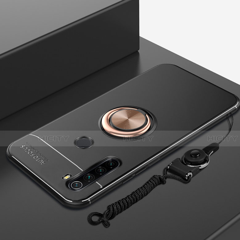 Funda Silicona Carcasa Ultrafina Goma con Magnetico Anillo de dedo Soporte para Xiaomi Redmi Note 8 Oro y Negro