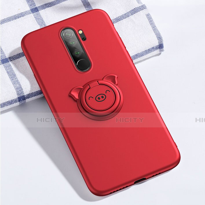 Funda Silicona Carcasa Ultrafina Goma con Magnetico Anillo de dedo Soporte para Xiaomi Redmi Note 8 Pro Rojo
