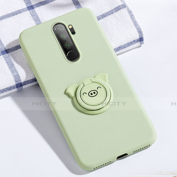 Funda Silicona Carcasa Ultrafina Goma con Magnetico Anillo de dedo Soporte para Xiaomi Redmi Note 8 Pro Verde