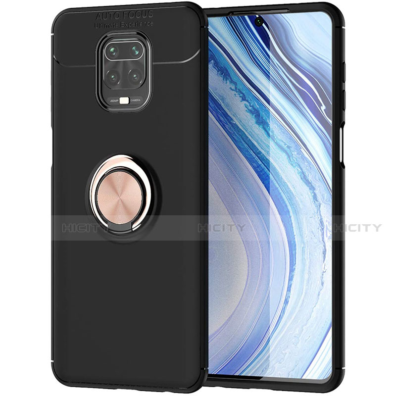 Funda Silicona Carcasa Ultrafina Goma con Magnetico Anillo de dedo Soporte para Xiaomi Redmi Note 9 Pro Oro y Negro