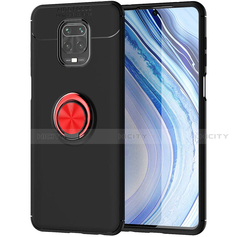 Funda Silicona Carcasa Ultrafina Goma con Magnetico Anillo de dedo Soporte para Xiaomi Redmi Note 9 Pro Rojo y Negro