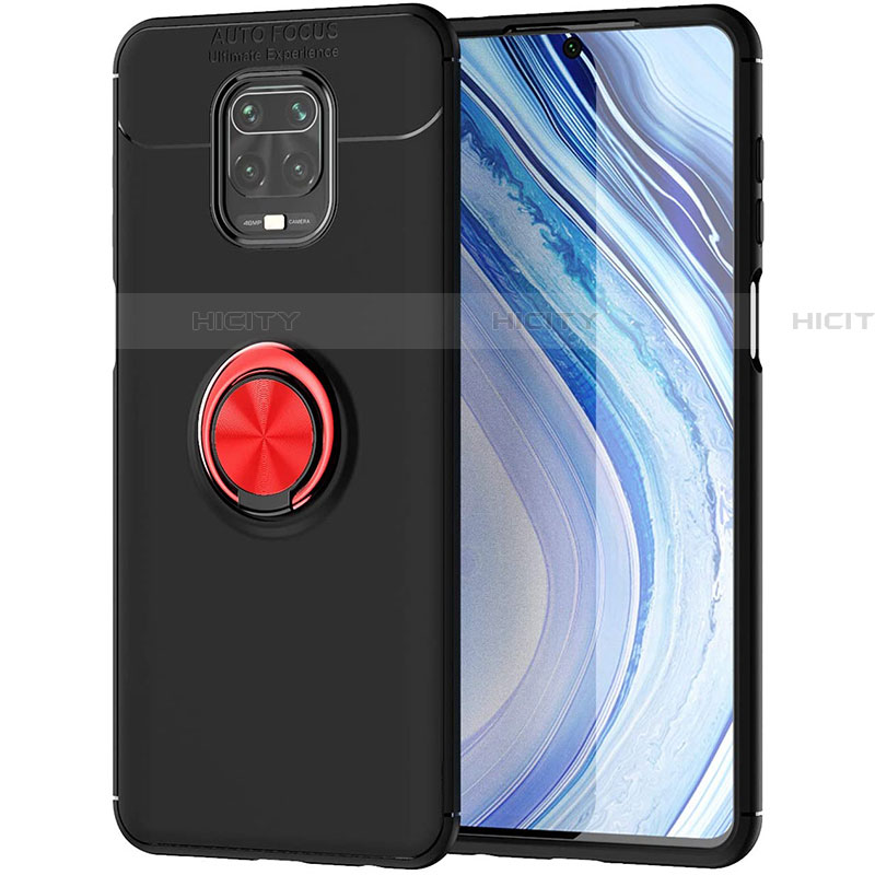 Funda Silicona Carcasa Ultrafina Goma con Magnetico Anillo de dedo Soporte para Xiaomi Redmi Note 9S Rojo y Negro