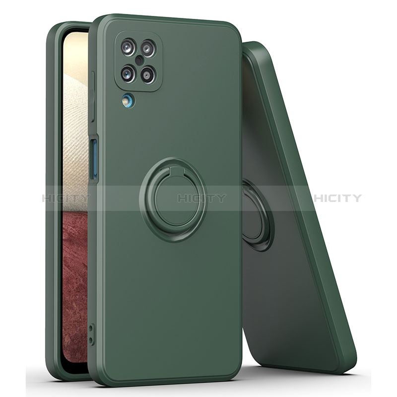 Funda Silicona Carcasa Ultrafina Goma con Magnetico Anillo de dedo Soporte QW1 para Samsung Galaxy F12 Verde Noche