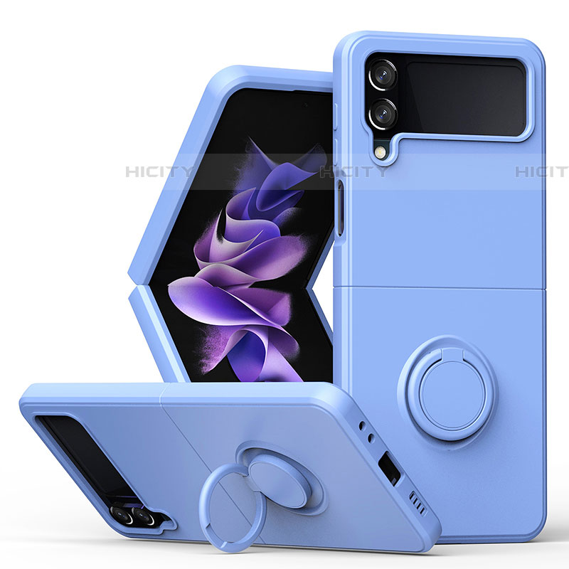 Funda Silicona Carcasa Ultrafina Goma con Magnetico Anillo de dedo Soporte QW1 para Samsung Galaxy Z Flip4 5G Azul Cielo