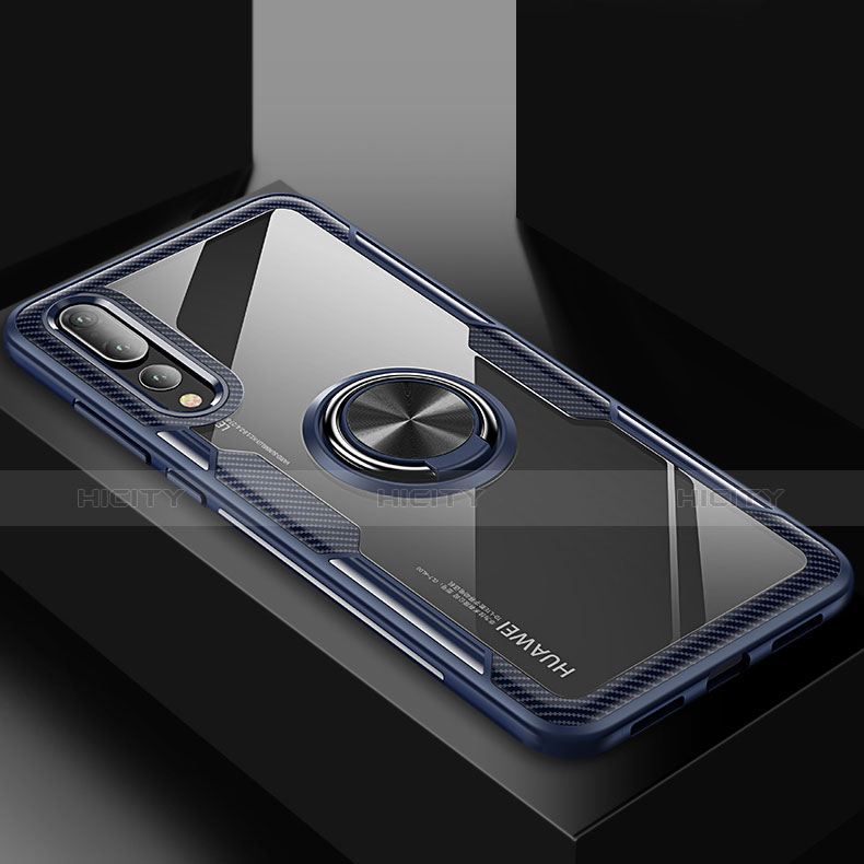 Funda Silicona Carcasa Ultrafina Goma con Magnetico Anillo de dedo Soporte R01 para Huawei P20 Pro Azul