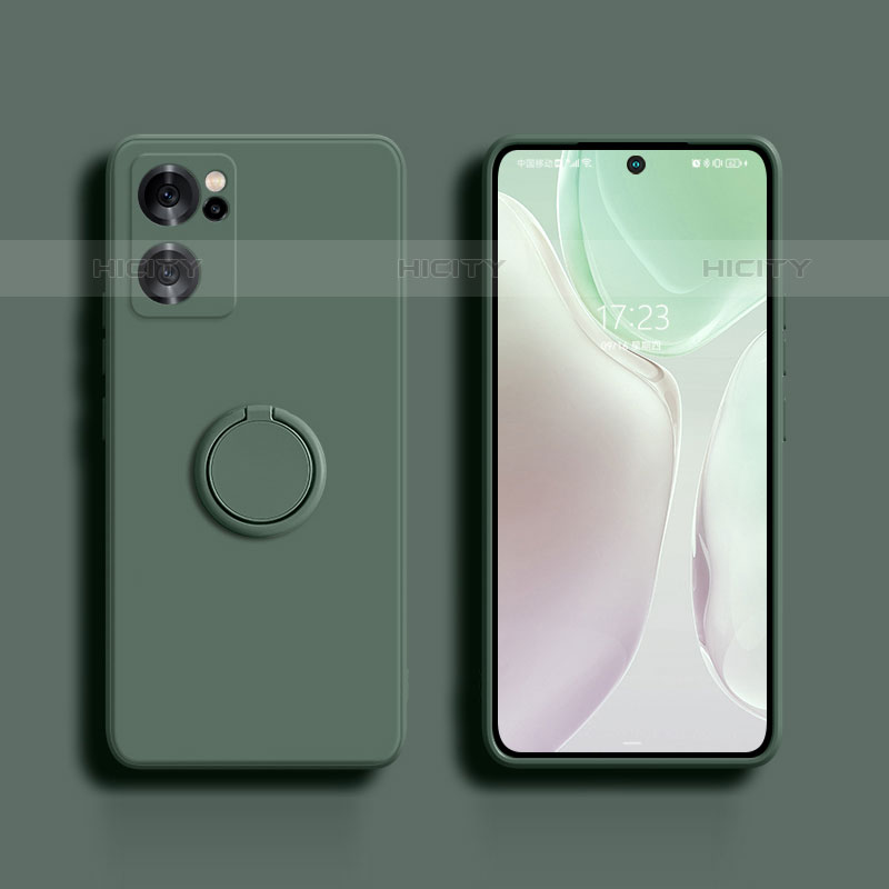 Funda Silicona Carcasa Ultrafina Goma con Magnetico Anillo de dedo Soporte S01 para Oppo Reno7 SE 5G Verde Noche