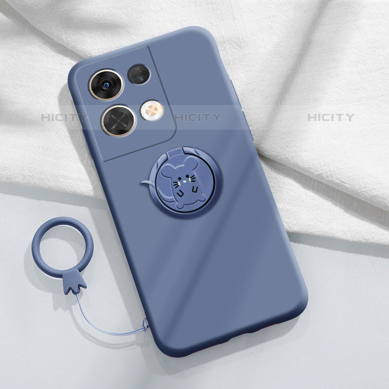 Funda Silicona Carcasa Ultrafina Goma con Magnetico Anillo de dedo Soporte S01 para Oppo Reno8 5G Gris Lavanda