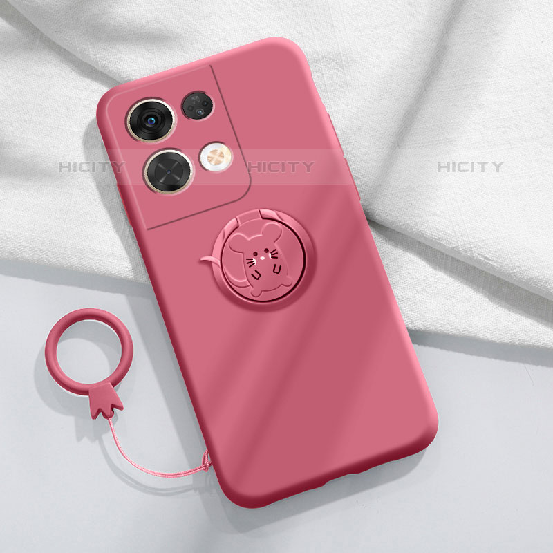 Funda Silicona Carcasa Ultrafina Goma con Magnetico Anillo de dedo Soporte S01 para Oppo Reno8 5G Rosa Roja