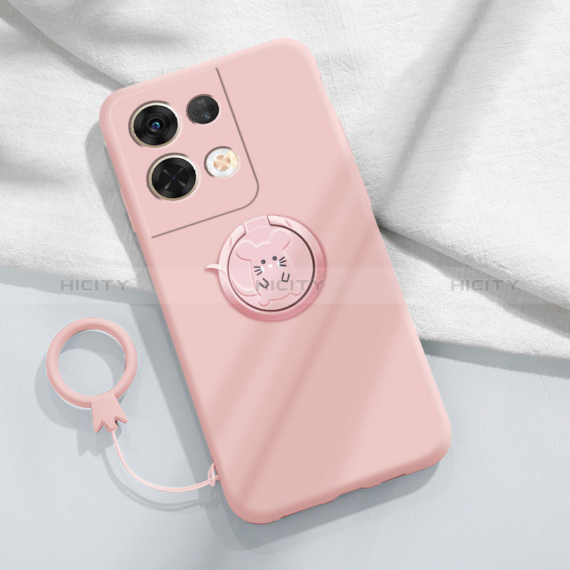 Funda Silicona Carcasa Ultrafina Goma con Magnetico Anillo de dedo Soporte S01 para Oppo Reno9 Pro+ Plus 5G Rosa