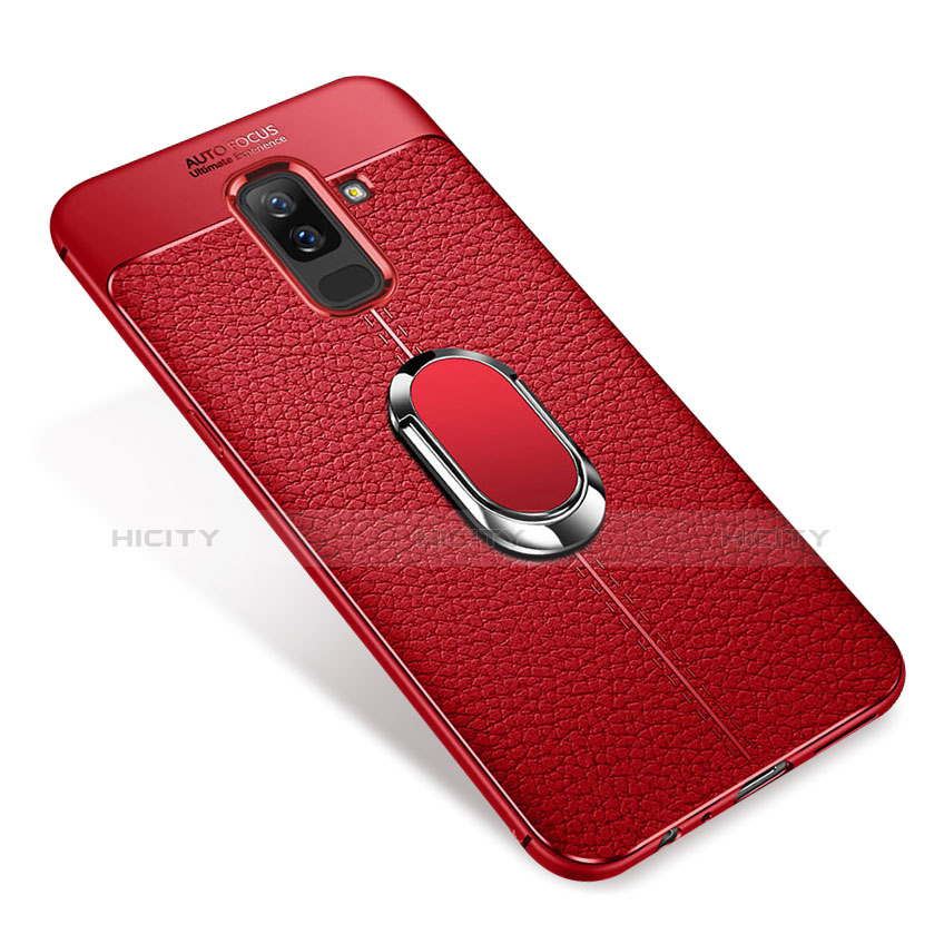 Funda Silicona Carcasa Ultrafina Goma con Magnetico Anillo de dedo Soporte S01 para Samsung Galaxy A9 Star Lite Rojo