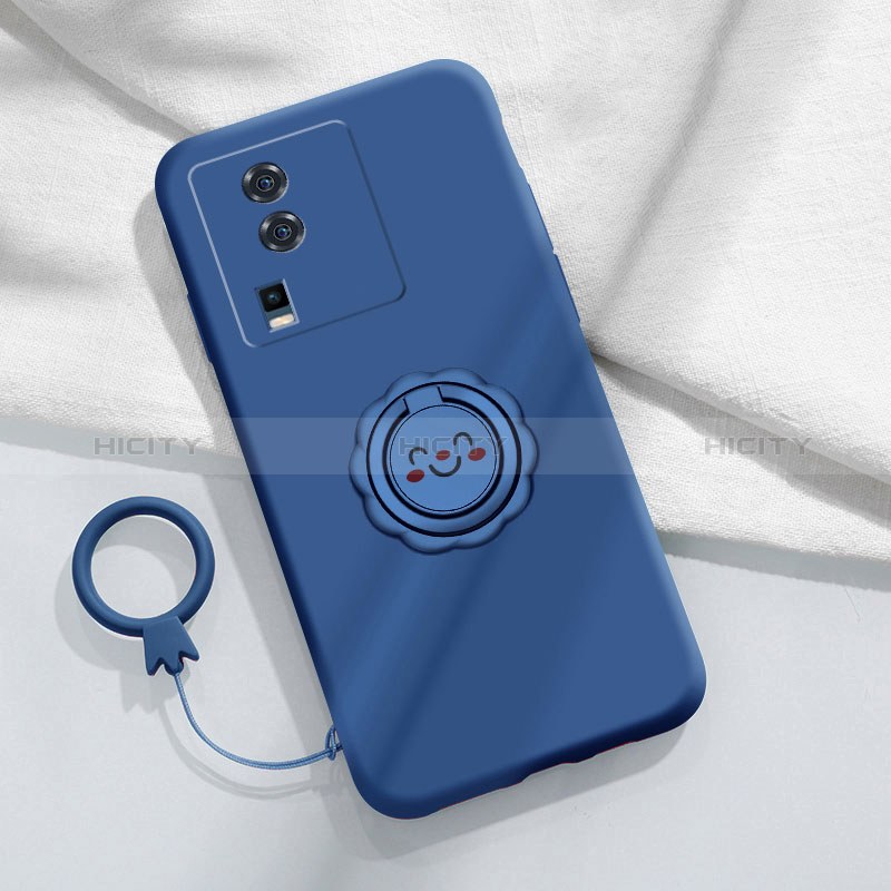 Funda Silicona Carcasa Ultrafina Goma con Magnetico Anillo de dedo Soporte S01 para Vivo iQOO Neo7 5G Azul