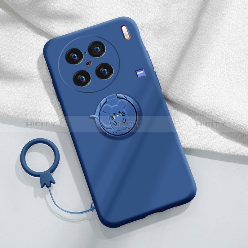 Funda Silicona Carcasa Ultrafina Goma con Magnetico Anillo de dedo Soporte S01 para Vivo X90 Pro 5G Azul
