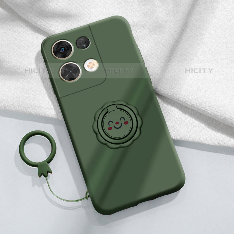 Funda Silicona Carcasa Ultrafina Goma con Magnetico Anillo de dedo Soporte S02 para Oppo Reno8 5G Verde Noche