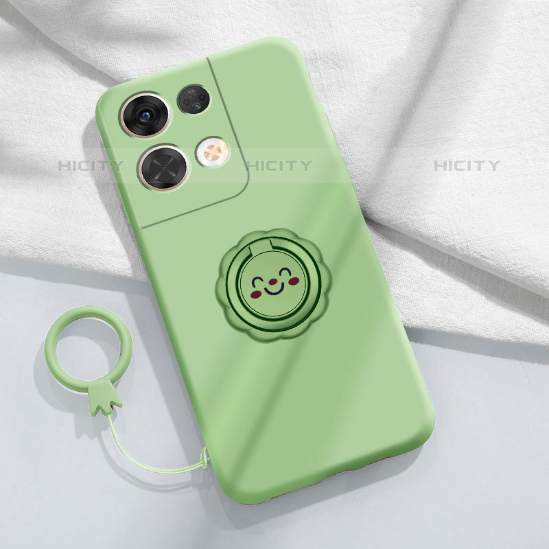 Funda Silicona Carcasa Ultrafina Goma con Magnetico Anillo de dedo Soporte S02 para Oppo Reno8 Pro+ Plus 5G Menta Verde