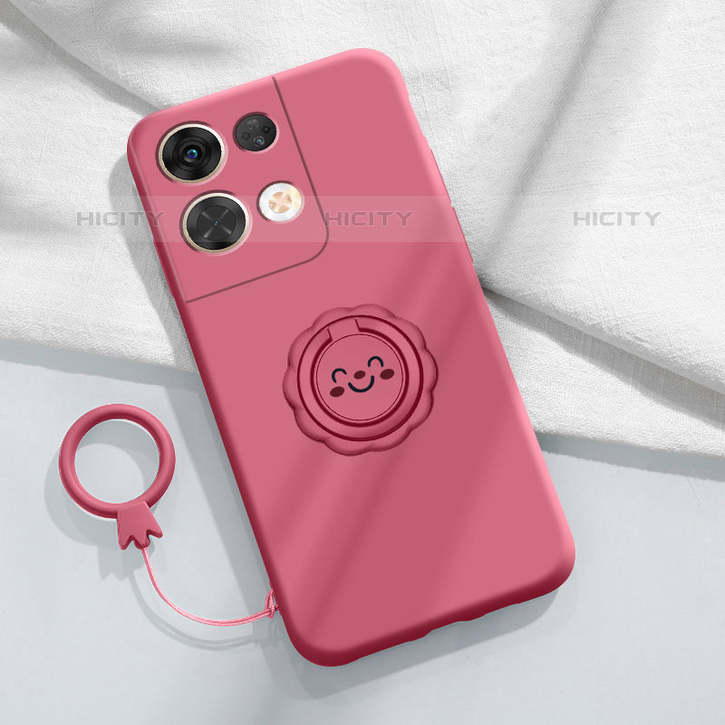 Funda Silicona Carcasa Ultrafina Goma con Magnetico Anillo de dedo Soporte S02 para Oppo Reno8 Pro+ Plus 5G Rosa Roja