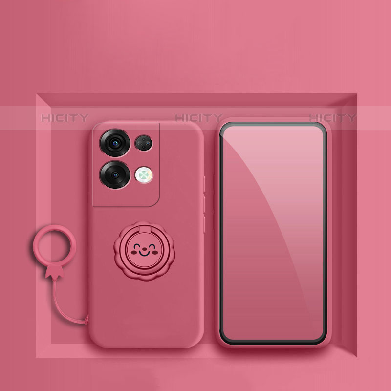 Funda Silicona Carcasa Ultrafina Goma con Magnetico Anillo de dedo Soporte S02 para Oppo Reno9 Pro 5G