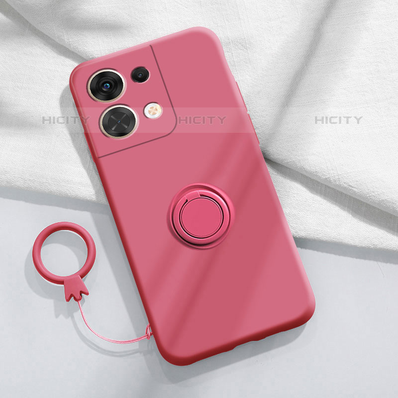 Funda Silicona Carcasa Ultrafina Goma con Magnetico Anillo de dedo Soporte S03 para Oppo Reno8 5G Rojo