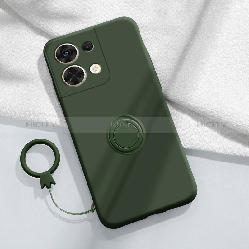 Funda Silicona Carcasa Ultrafina Goma con Magnetico Anillo de dedo Soporte S03 para Oppo Reno9 Pro+ Plus 5G Verde Noche