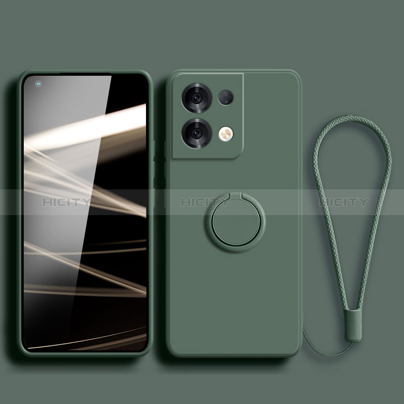 Funda Silicona Carcasa Ultrafina Goma con Magnetico Anillo de dedo Soporte S04 para Oppo Reno9 Pro+ Plus 5G Verde Noche