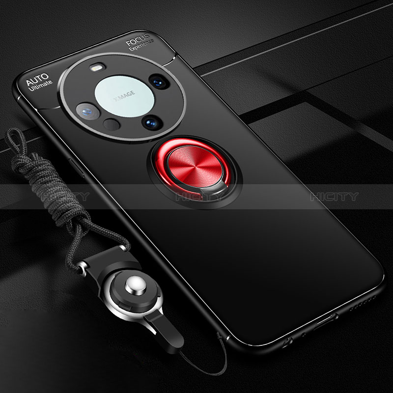 Funda Silicona Carcasa Ultrafina Goma con Magnetico Anillo de dedo Soporte SD1 para Huawei Mate 60 Pro Rojo y Negro