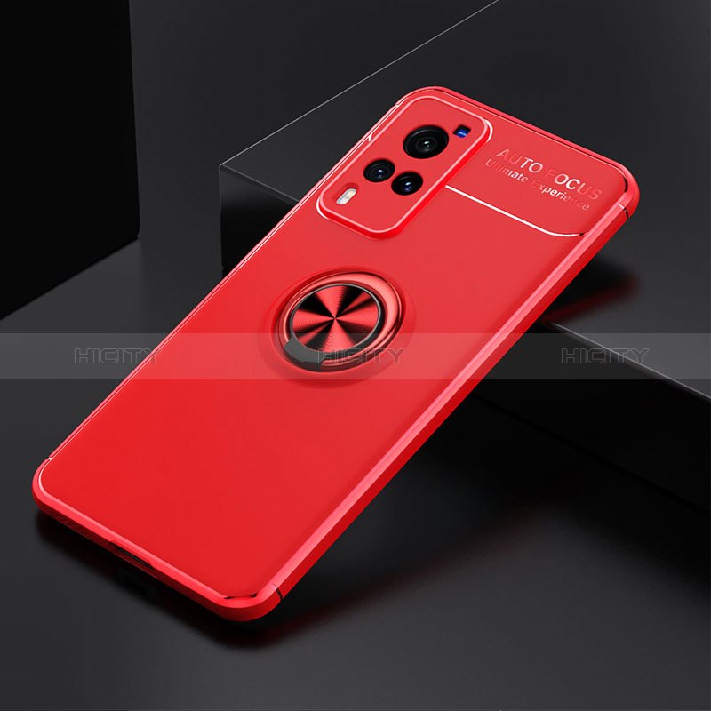 Funda Silicona Carcasa Ultrafina Goma con Magnetico Anillo de dedo Soporte SD1 para Vivo X60 Pro 5G Rojo