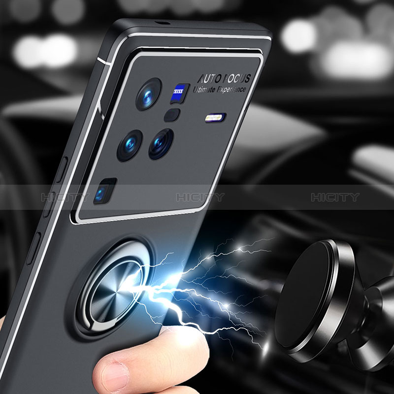 Funda Silicona Carcasa Ultrafina Goma con Magnetico Anillo de dedo Soporte SD1 para Vivo X80 Pro 5G