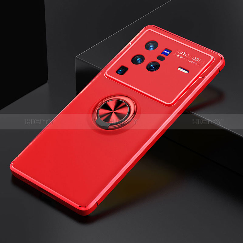 Funda Silicona Carcasa Ultrafina Goma con Magnetico Anillo de dedo Soporte SD1 para Vivo X80 Pro 5G Rojo