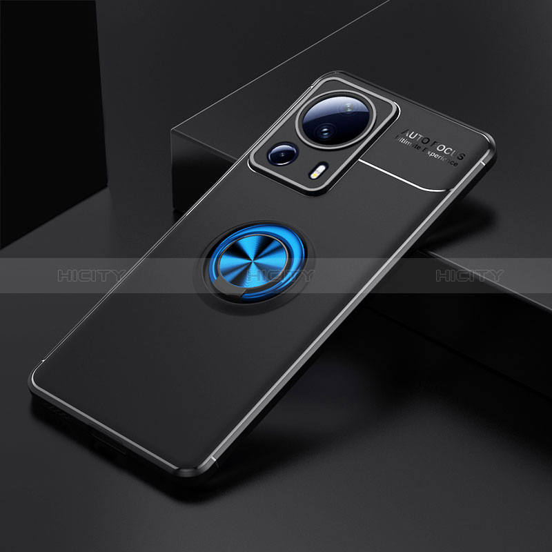 Funda Silicona Carcasa Ultrafina Goma con Magnetico Anillo de dedo Soporte SD1 para Xiaomi Mi 13 Lite 5G Azul y Negro