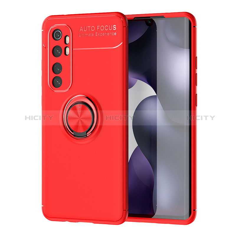 Funda Silicona Carcasa Ultrafina Goma con Magnetico Anillo de dedo Soporte SD1 para Xiaomi Mi Note 10 Lite Rojo