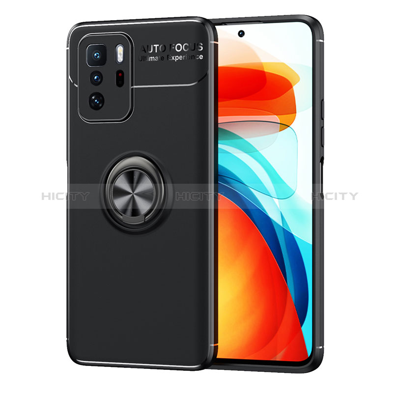 Funda Silicona Carcasa Ultrafina Goma con Magnetico Anillo de dedo Soporte SD1 para Xiaomi Redmi Note 10 Pro 5G Negro