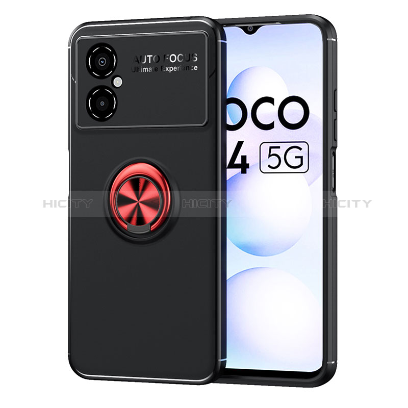 Funda Silicona Carcasa Ultrafina Goma con Magnetico Anillo de dedo Soporte SD1 para Xiaomi Redmi Note 11R 5G Rojo y Negro