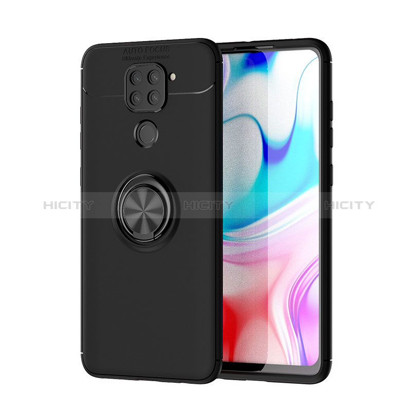 Funda Silicona Carcasa Ultrafina Goma con Magnetico Anillo de dedo Soporte SD1 para Xiaomi Redmi Note 9 Negro