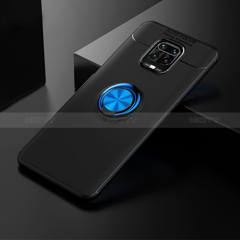 Funda Silicona Carcasa Ultrafina Goma con Magnetico Anillo de dedo Soporte SD1 para Xiaomi Redmi Note 9 Pro Azul y Negro