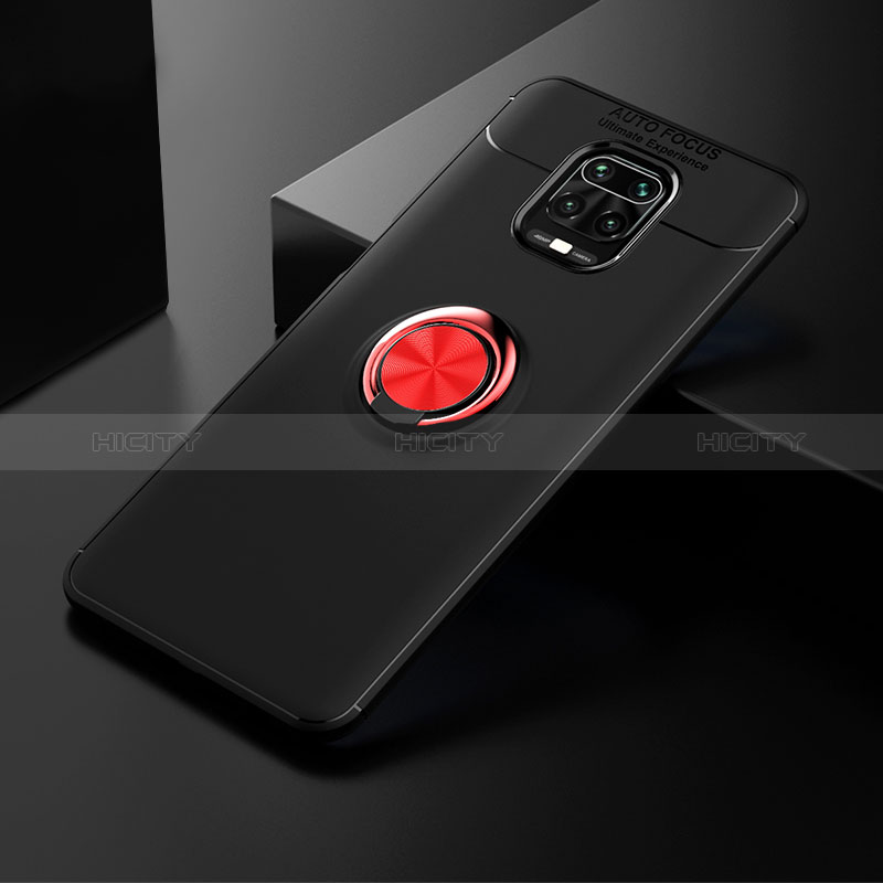 Funda Silicona Carcasa Ultrafina Goma con Magnetico Anillo de dedo Soporte SD1 para Xiaomi Redmi Note 9 Pro Max Rojo y Negro