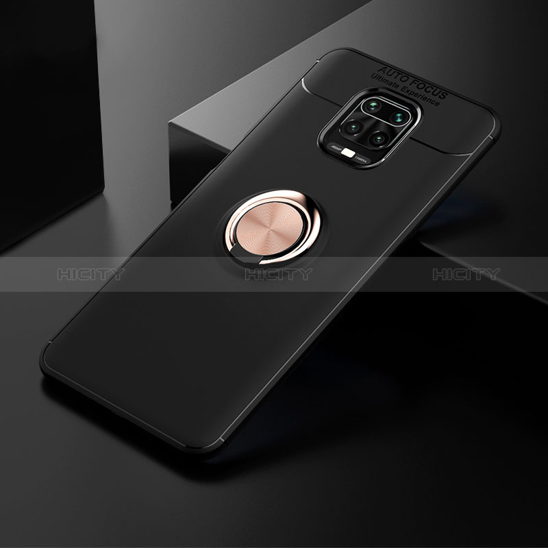 Funda Silicona Carcasa Ultrafina Goma con Magnetico Anillo de dedo Soporte SD1 para Xiaomi Redmi Note 9S Oro y Negro