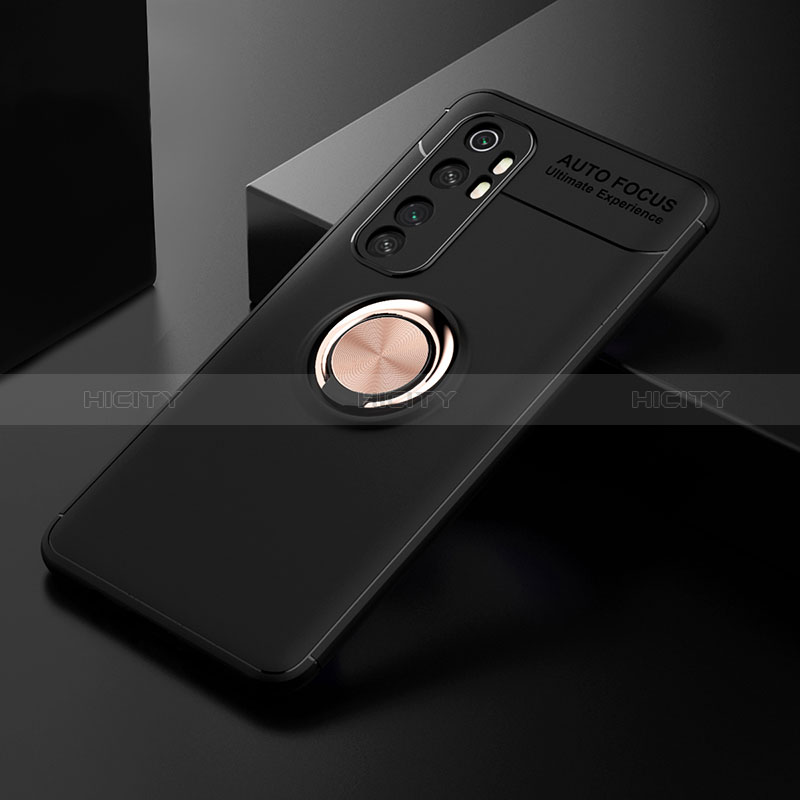 Funda Silicona Carcasa Ultrafina Goma con Magnetico Anillo de dedo Soporte SD2 para Xiaomi Mi Note 10 Lite Oro y Negro