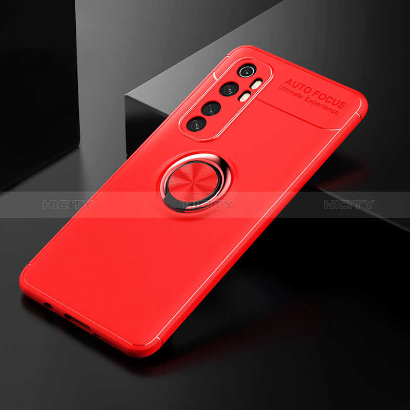 Funda Silicona Carcasa Ultrafina Goma con Magnetico Anillo de dedo Soporte SD2 para Xiaomi Mi Note 10 Lite Rojo