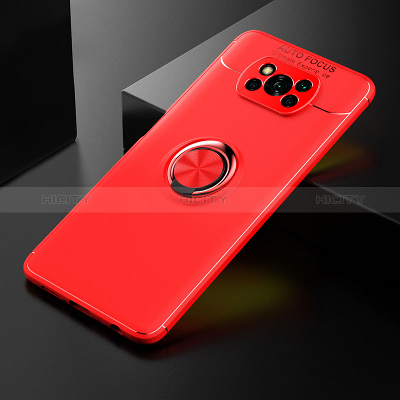 Funda Silicona Carcasa Ultrafina Goma con Magnetico Anillo de dedo Soporte SD2 para Xiaomi Poco X3 Rojo