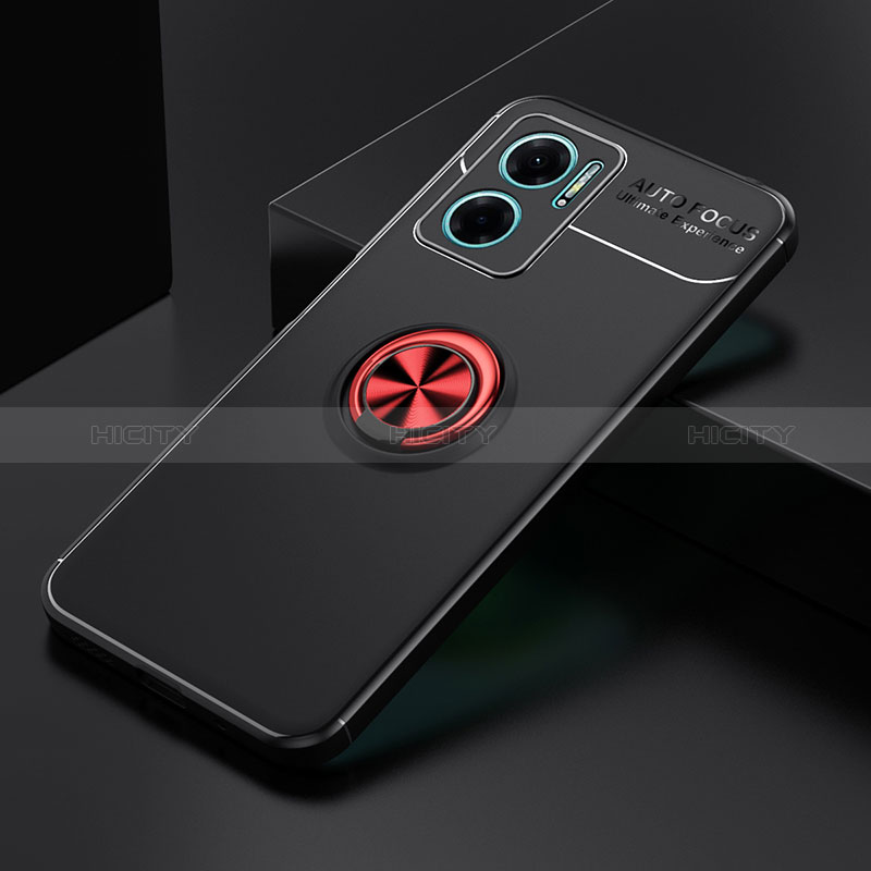 Funda Silicona Carcasa Ultrafina Goma con Magnetico Anillo de dedo Soporte SD2 para Xiaomi Redmi 10 5G Rojo y Negro