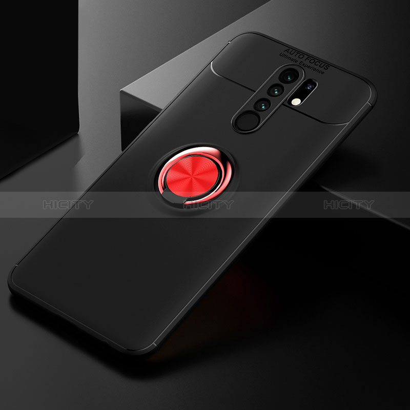 Funda Silicona Carcasa Ultrafina Goma con Magnetico Anillo de dedo Soporte SD2 para Xiaomi Redmi 9 Rojo y Negro