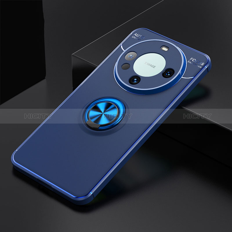 Funda Silicona Carcasa Ultrafina Goma con Magnetico Anillo de dedo Soporte SD3 para Huawei Mate 60 Pro Azul