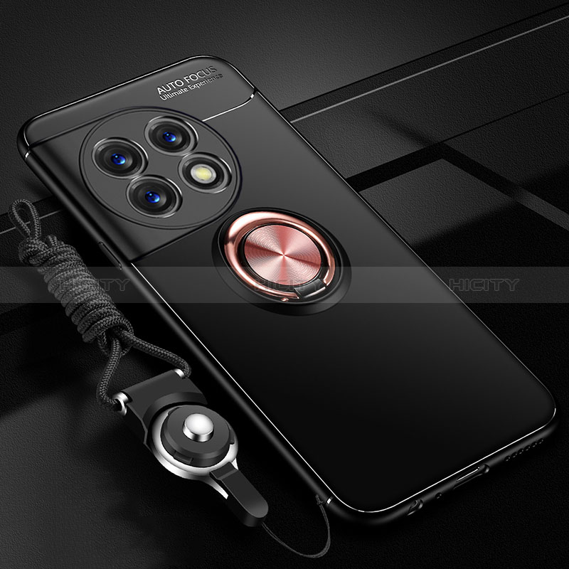 Funda Silicona Carcasa Ultrafina Goma con Magnetico Anillo de dedo Soporte SD3 para OnePlus 11R 5G Oro y Negro