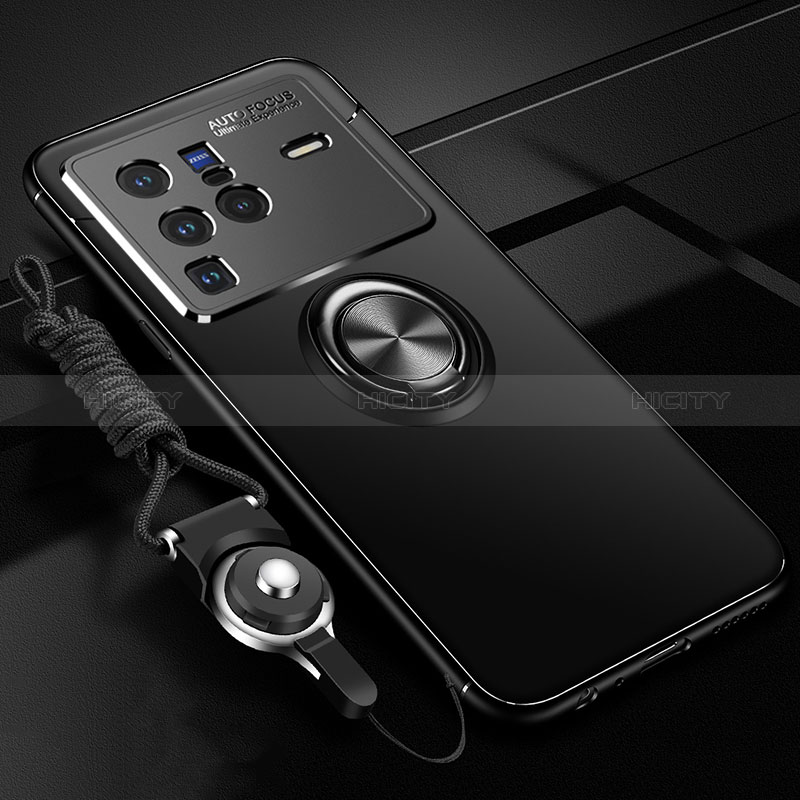 Funda Silicona Carcasa Ultrafina Goma con Magnetico Anillo de dedo Soporte SD3 para Vivo X80 Pro 5G Negro
