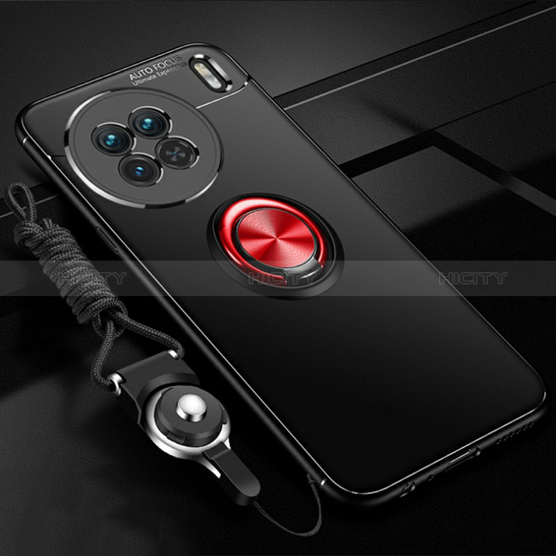 Funda Silicona Carcasa Ultrafina Goma con Magnetico Anillo de dedo Soporte SD3 para Vivo X90 5G Rojo y Negro