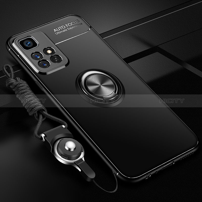 Funda Silicona Carcasa Ultrafina Goma con Magnetico Anillo de dedo Soporte SD3 para Xiaomi Redmi 10 4G Negro