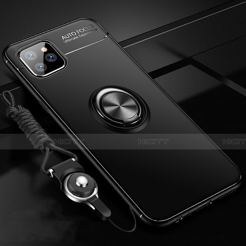Funda Silicona Carcasa Ultrafina Goma con Magnetico Anillo de dedo Soporte T01 para Apple iPhone 11 Pro Max Negro