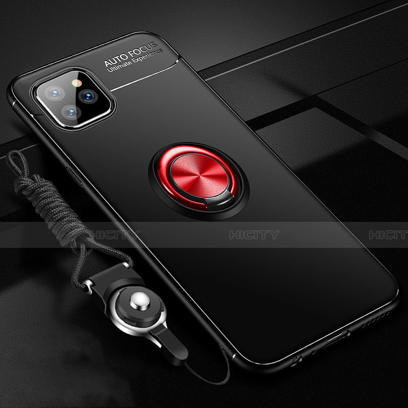 Funda Silicona Carcasa Ultrafina Goma con Magnetico Anillo de dedo Soporte T01 para Apple iPhone 11 Pro Rojo y Negro