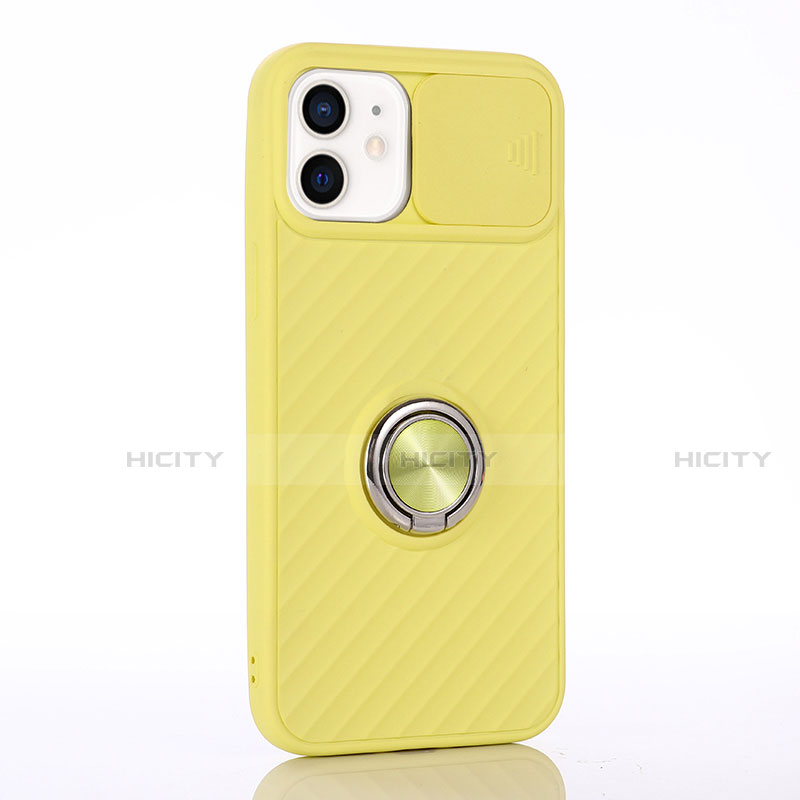 Funda Silicona Carcasa Ultrafina Goma con Magnetico Anillo de dedo Soporte T01 para Apple iPhone 12 Amarillo