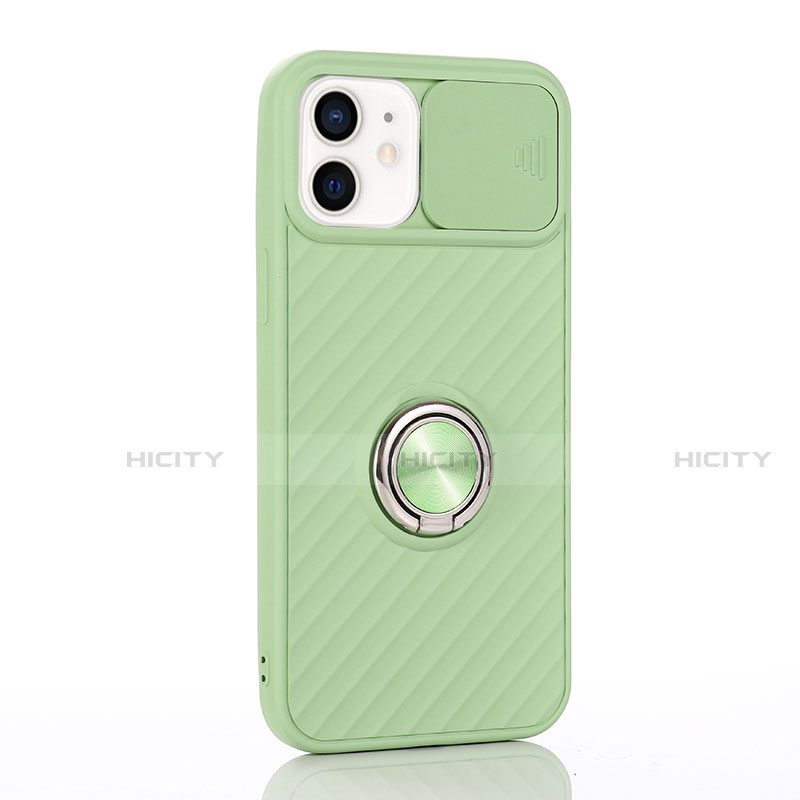 Funda Silicona Carcasa Ultrafina Goma con Magnetico Anillo de dedo Soporte T01 para Apple iPhone 12 Menta Verde