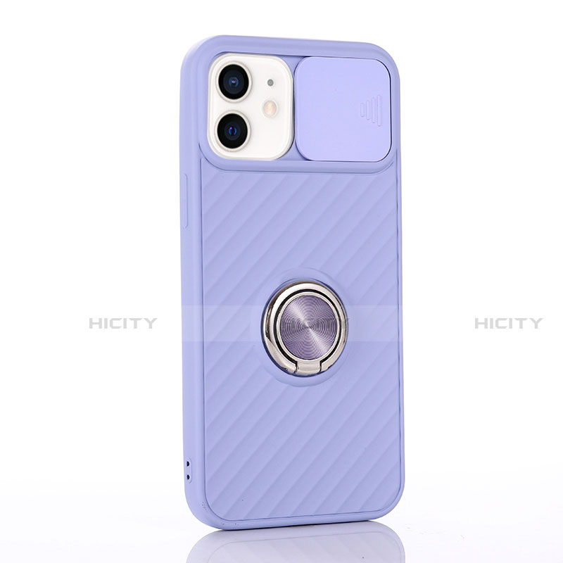 Funda Silicona Carcasa Ultrafina Goma con Magnetico Anillo de dedo Soporte T01 para Apple iPhone 12 Mini Purpura Claro